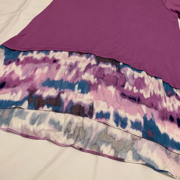 LOGO by Lori Goldstein Sz M Tunic Top Purple Tie Dye Ruffle Handkerchief Hem - Picture 6 of 6